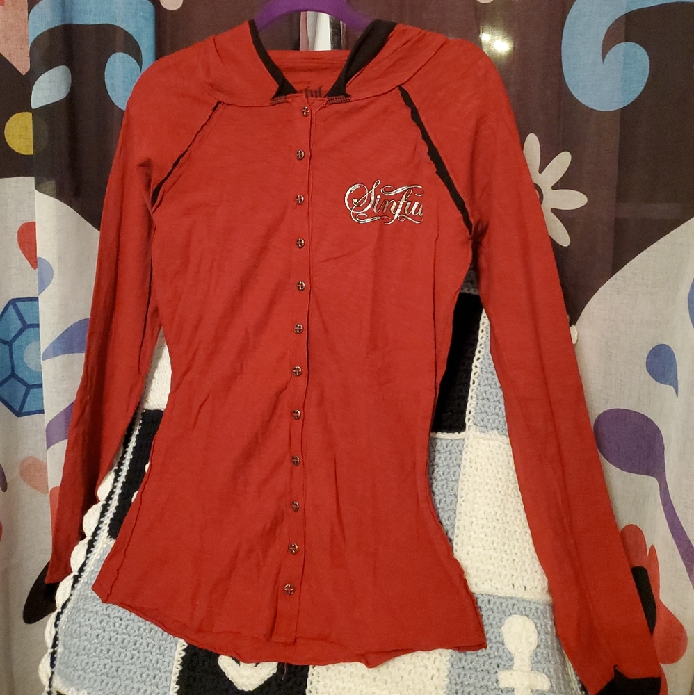 SOLD Sinful Button Down Hooded Tee